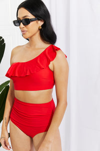 Ruffle One-Shoulder Bikini in Red