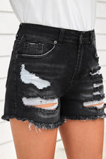 Load image into Gallery viewer, Raw Hem Distressed Denim Shorts with Pockets
