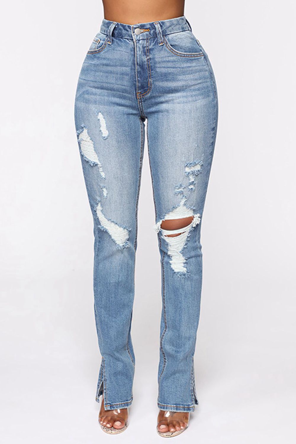 Distressed Slit Jeans Pants