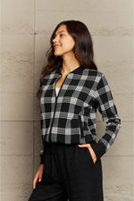 Load image into Gallery viewer, Full Size Plaid Round Neck Long Sleeve Jacket
