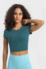 Load image into Gallery viewer, Round Neck Short Sleeve Cropped Sports T-Shirt
