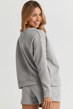 Load image into Gallery viewer, Textured Long Sleeve Top and Drawstring Shorts Set

