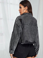 Load image into Gallery viewer, Dropped Shoulder Collared Neck Denim Jacket
