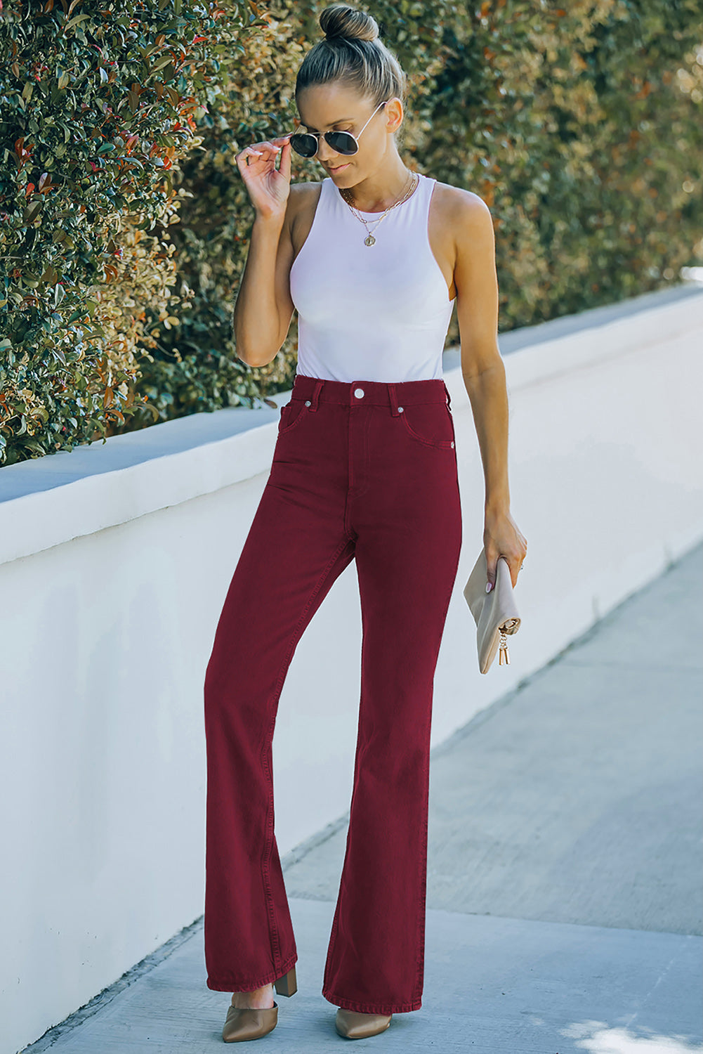 M High Waist Flare Leg Jeans with Pockets