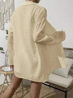 Load image into Gallery viewer, Dropped Shoulder Button Up Top and Elastic Waist Shorts Set
