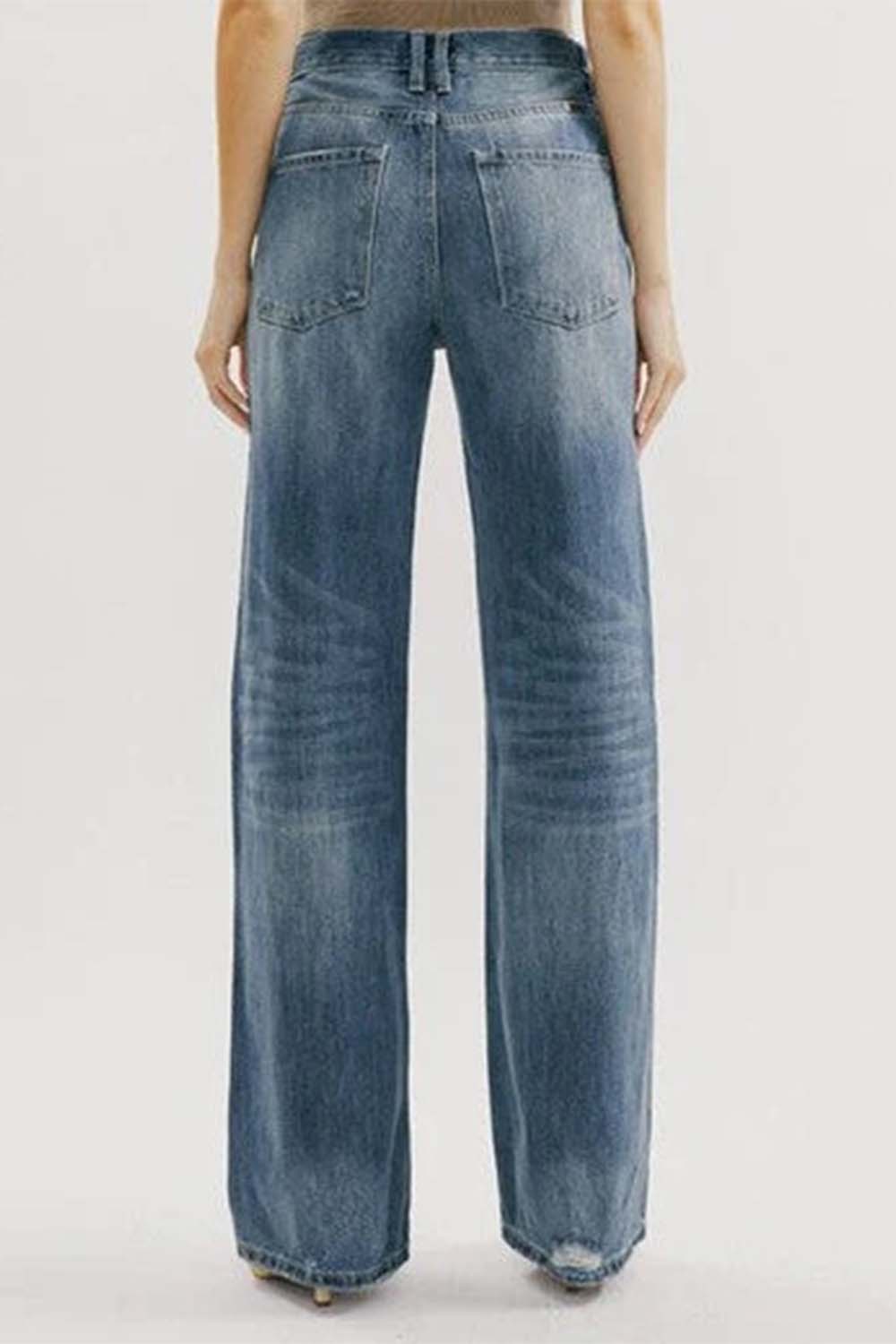 Button Fly Distressed Washed Jean Pants