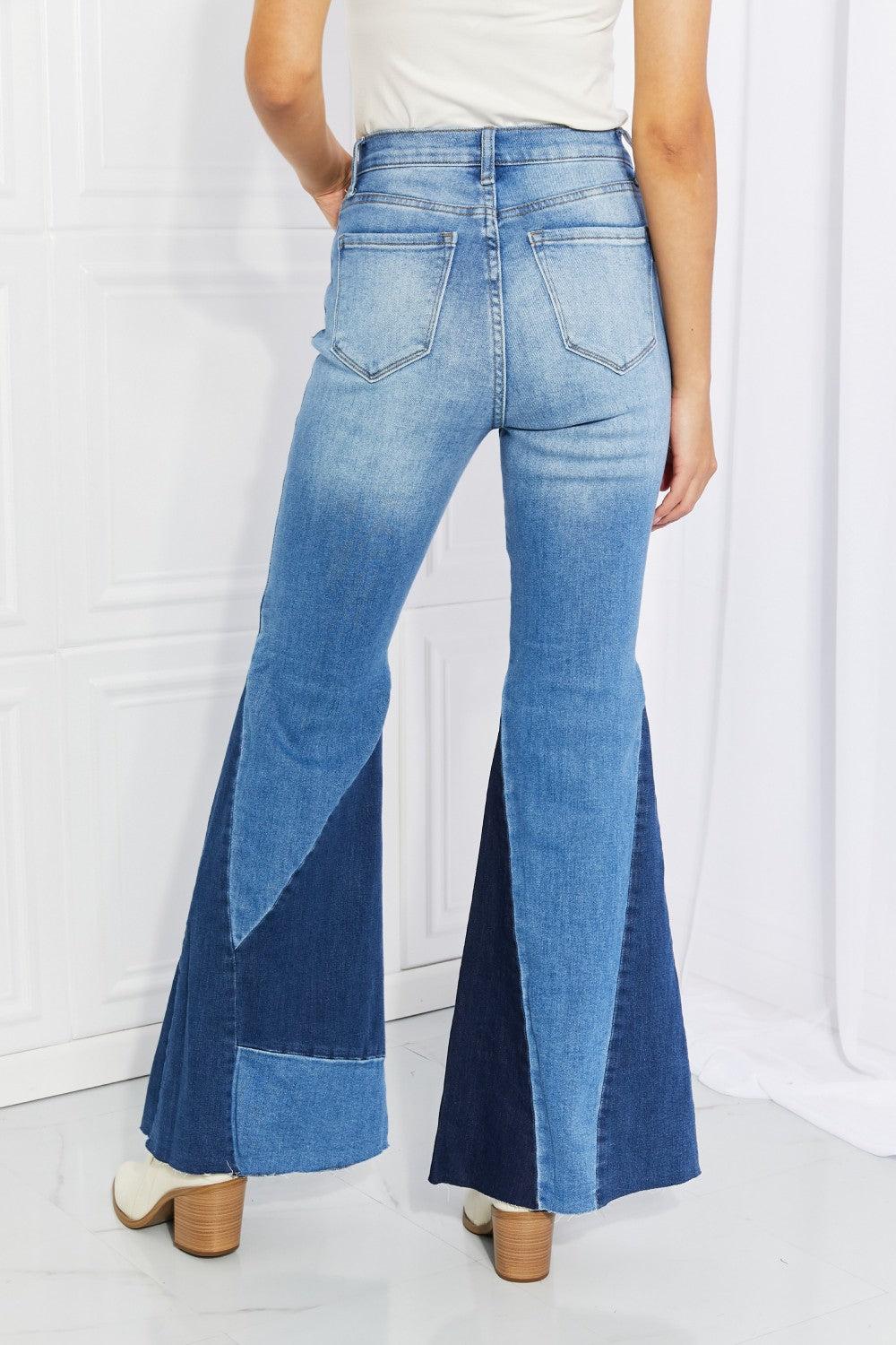 Full Size Color Block Flare Jeans Pants