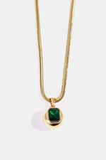 Load image into Gallery viewer, Zircon 18K Gold-Plated Geometrical Pendant Necklace – Available in Olive, Deep Red, Transparent, and Green
