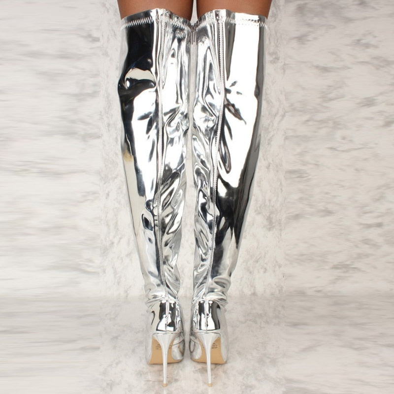 Pointed-Toe Over The Knee Heel Boots