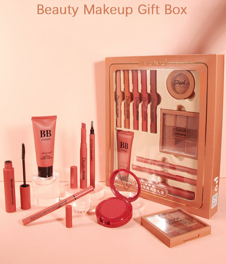 Makeup Gift Box (Mascara, BB Cream, Liquid Eyeliner, Eyebrow Pencil, Lipstick, Eyeshadow, Blush, Powder)