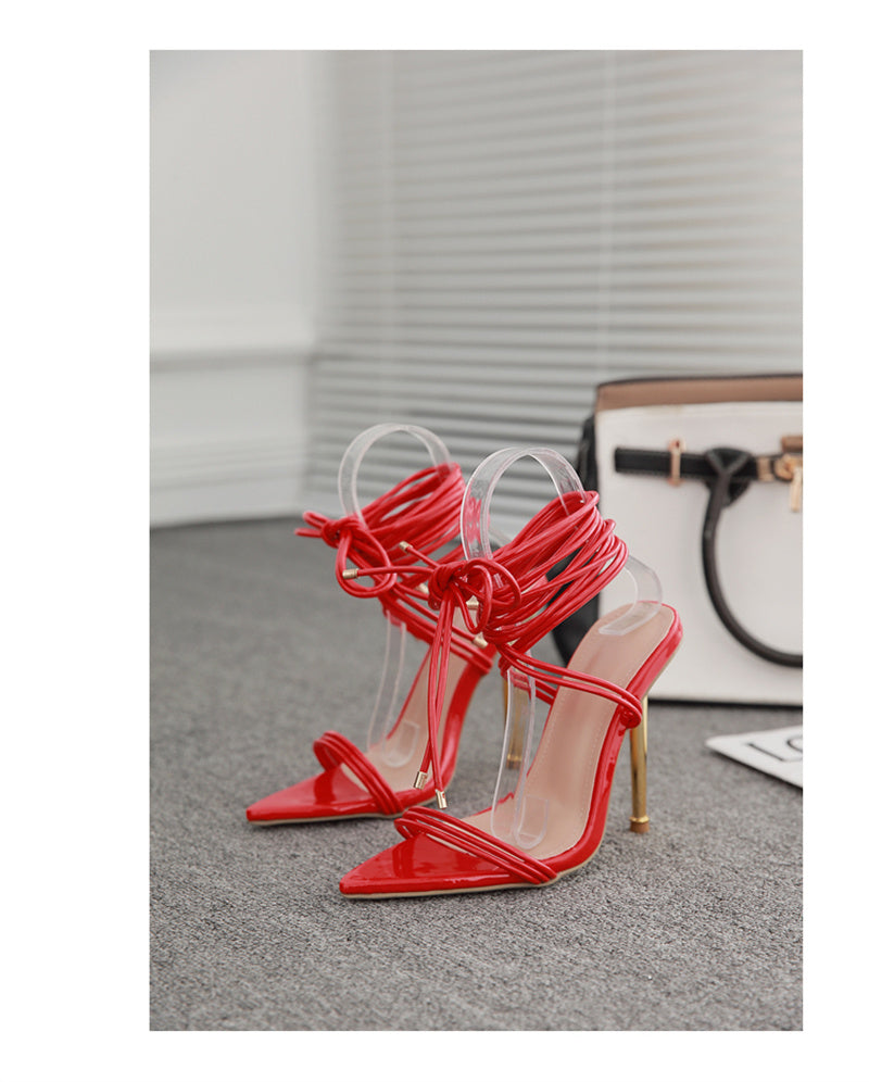 Pointed Open-Toe Lace-Up Stiletto