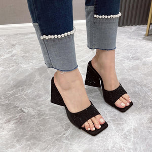 Crystal Triangle Heel Slippers
