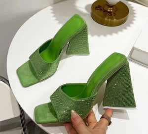 Crystal Triangle Heel Slippers