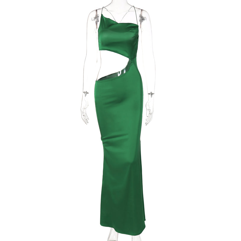 Satin Green Cutout Dress