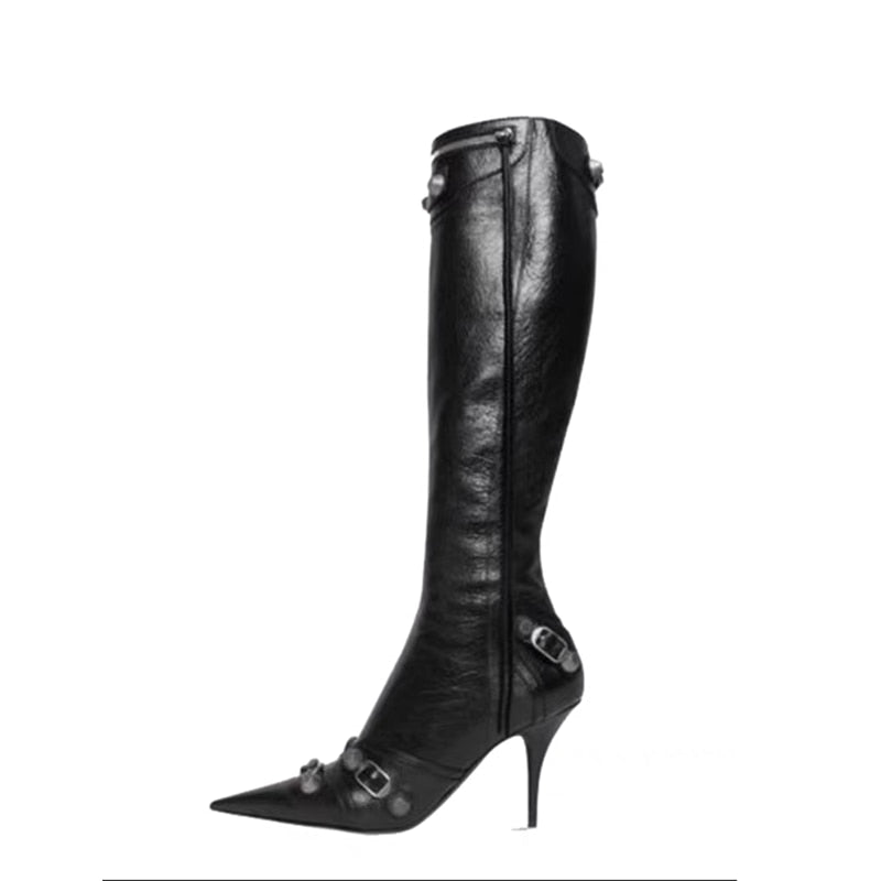 Pointed-Toe High-heeled Gladiator Boots