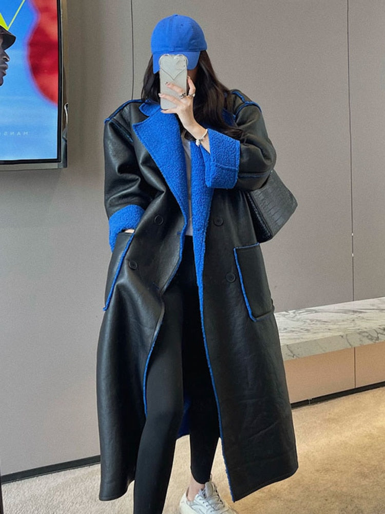 Double-Sided  Loose Fit Leather Coat