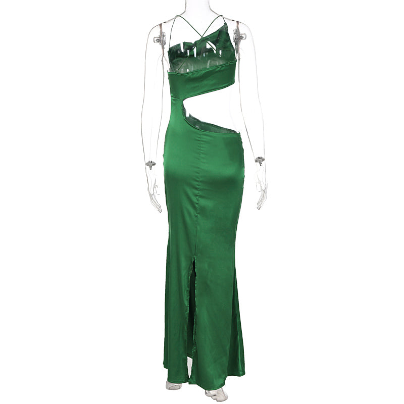 Satin Green Cutout Dress