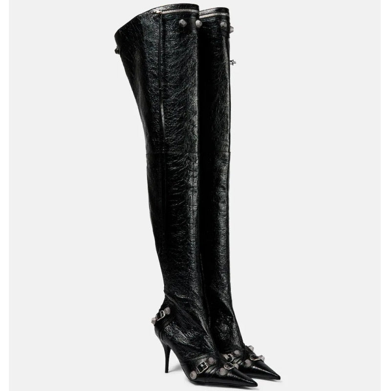 Pointed-Toe Over-The-Knee Gladiator Boots