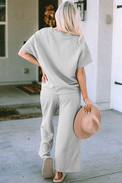 Textured Short Sleeve Top and Pants Set