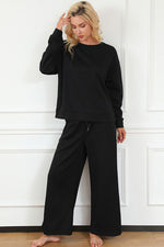 Load image into Gallery viewer, Textured Long Sleeve Top and Drawstring Pants Set
