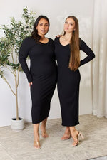 Load image into Gallery viewer, Ribbed Long Sleeve Midi Slit Dress

