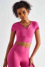 Load image into Gallery viewer, Notched Neck Short Sleeve Cropped Sports Top
