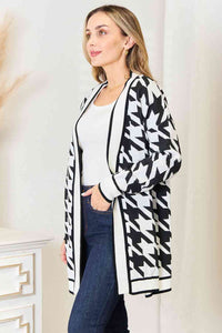 Houndstooth Open Front Longline Cardigan