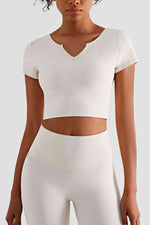 Load image into Gallery viewer, Notched Neck Short Sleeve Cropped Sports Top
