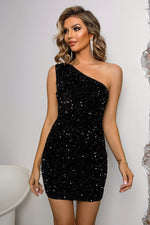 Load image into Gallery viewer, Sequin Lace-Up One-Shoulder Bodycon Dress
