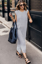 Load image into Gallery viewer, Striped Slit Pocketed Sleeveless Dress
