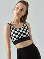 Load image into Gallery viewer, Round Neck Plaid Cropped Sports Tank Top
