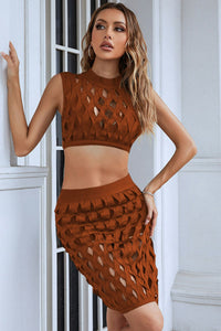Openwork Cropped Top and Skirt Set
