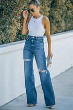 Load image into Gallery viewer, High-Rise Distressed Raw Hem Jeans Pants
