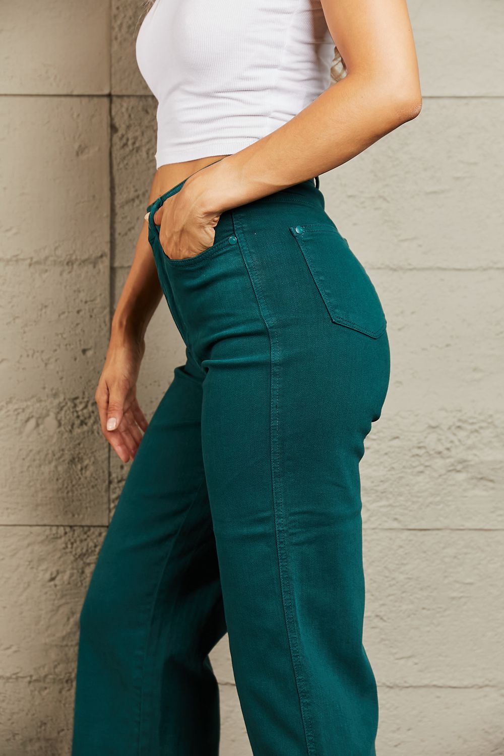 Full Size Tummy Control High Waisted Cropped Wide Leg Jeans