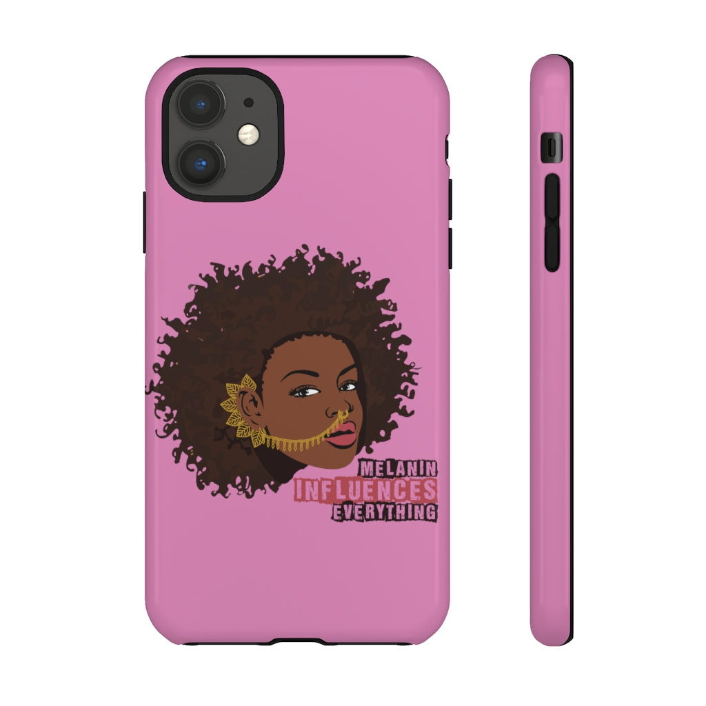 Melanin Influences Everything pink Phone Cases