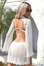 Load image into Gallery viewer, Scalloped Trim Long Sleeve Cover-Up Dress
