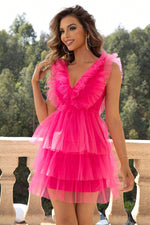 Load image into Gallery viewer, Ruffled V-Neck Sleeveless Mesh Dress
