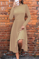 Load image into Gallery viewer, Ruffle Collar Pleated Long Sleeve Dress
