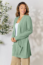 Load image into Gallery viewer, Ribbed Open Front Cardigan with Pockets
