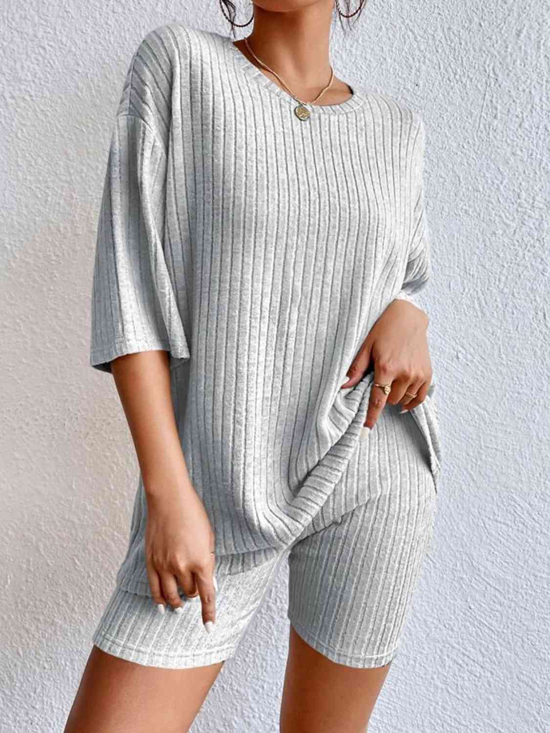Ribbed Round Neck Top and Shorts Set