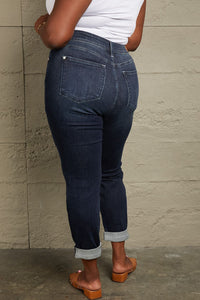 Full Size Mid Rise Distressed Cuffed Boyfriend Jeans