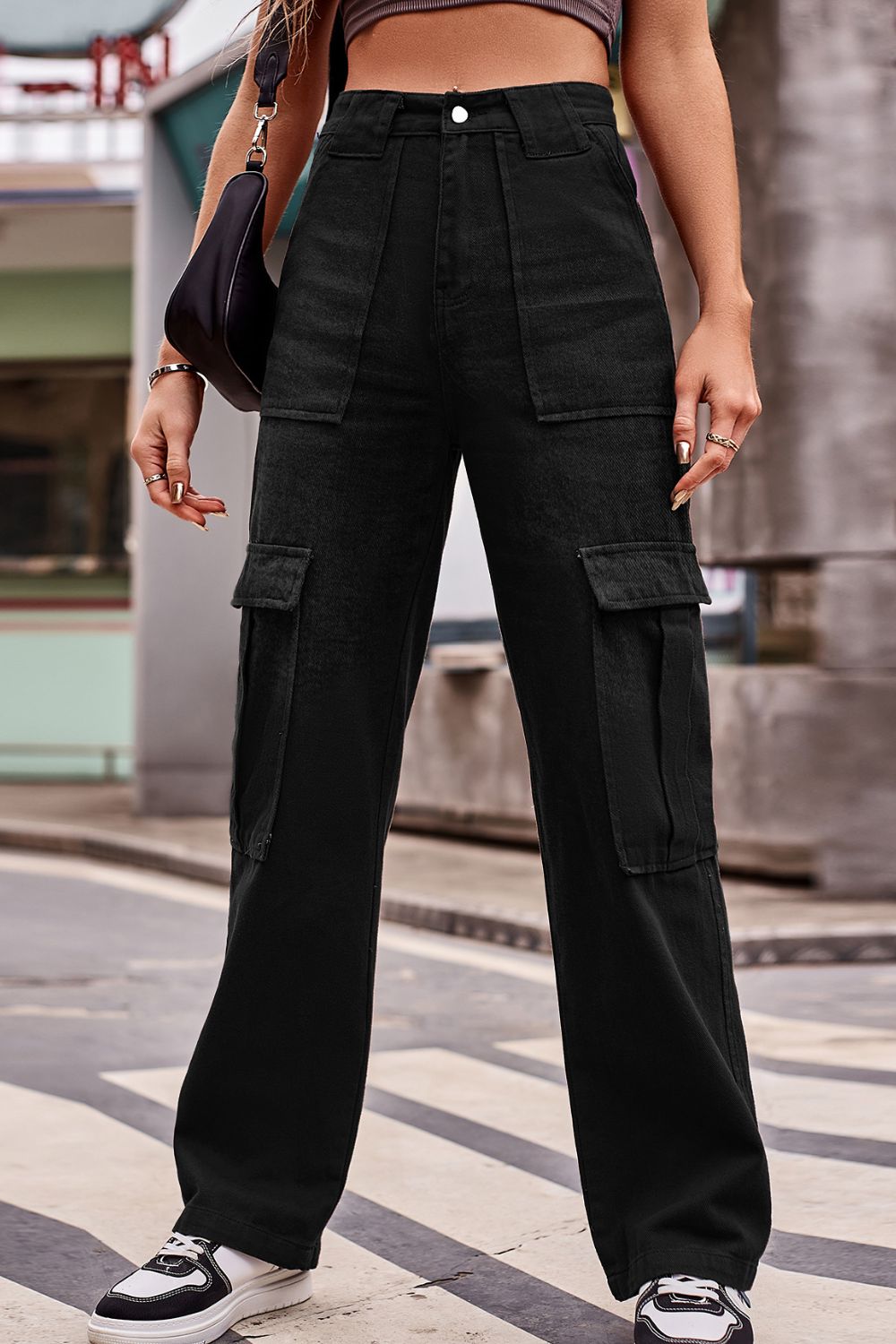 Buttoned High Waist Loose Fit Jeans Pants