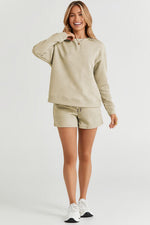 Load image into Gallery viewer, Textured Long Sleeve Top and Drawstring Shorts Set
