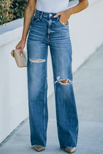 Load image into Gallery viewer, High-Rise Distressed Raw Hem Jeans Pants
