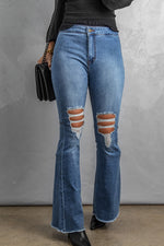 Load image into Gallery viewer, Distressed Raw Hem High-Waist Flare Jeans Pants

