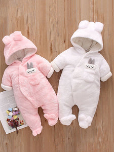 Rabbit Decor Long Sleeve Hooded Snapped Jumpsuit
