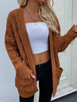 Load image into Gallery viewer, Cable-Knit Open Front Cardigan with Front Pockets
