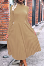 Load image into Gallery viewer, Ruffle Collar Pleated Long Sleeve Dress
