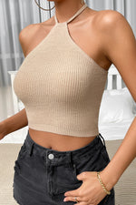 Load image into Gallery viewer, Halter Neck Ribbed Cropped Knit Top

