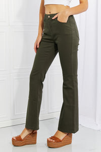 Full Size High-Rise Bootcut Jeans in Dark Olive